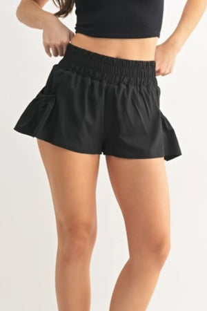 Smocked High-Waist Beach Shorts in Classic Black