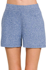 Soft Hacci Beach Shorts with Elastic Waist in Light Navy women outfit ideas