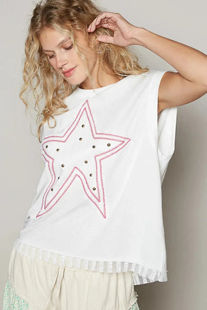 Starlight Studded Beach Tank with Delicate Lace Hem women outfit ideas