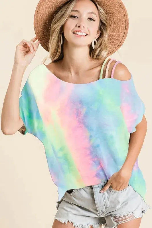 Strapped One-Shoulder Pastel Tie-Dye Beach Top women outfit ideas