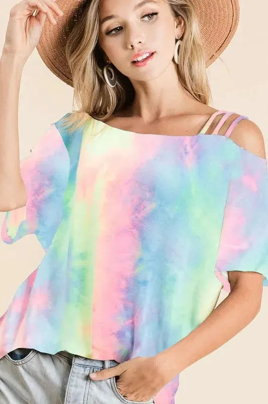 Strapped One-Shoulder Pastel Tie-Dye Beach Top women outfit ideas