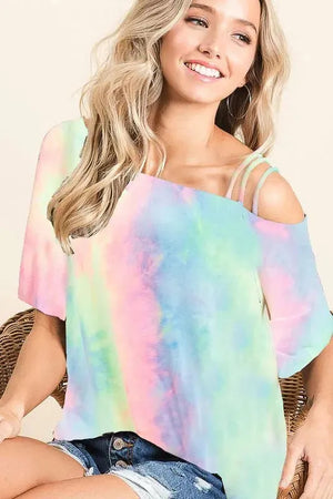 Strapped One-Shoulder Pastel Tie-Dye Beach Top women outfit ideas