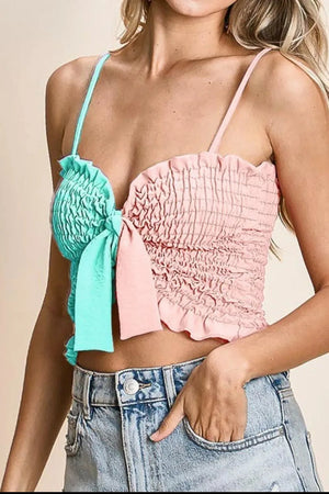 Sunset Beach Color Block Smocked Top in Mint & Light Pink women outfit ideas