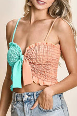 Sunset Beach Smocked Color Block Top in Mint/Peach women outfit ideas