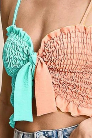 Sunset Beach Smocked Color Block Top in Mint/Peach women outfit ideas