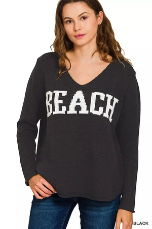 Sunset Beach V-Neck Sweater in Classic Black women outfit ideas