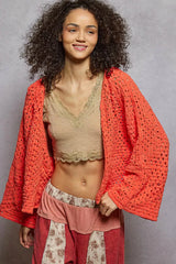 Sunset Crochet Beach Cardigan in Neon Orange women outfit ideas