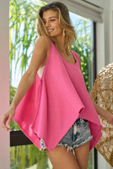 Sunset Flare High-Low Knit Beach Tank in Fuchsia women outfit ideas