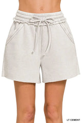 Sunset Fleece Drawstring Beach Shorts in Light Cement women outfit ideas