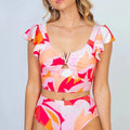 Sunset Floral Ruffled Two-Piece Beach Swim Set women outfit ideas
