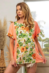Sunset Floral & Stripe Beach Top with Dolman Sleeves women outfit ideas