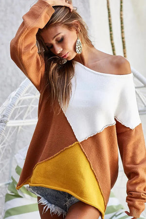 Sunset Geometric Color Block Beach Sweater women outfit ideas