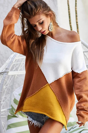 Sunset Geometric Color Block Beach Sweater women outfit ideas