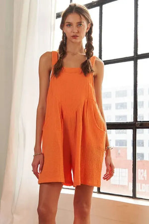 Sunset Orange Wide Leg Cotton Beach Romper women outfit ideas
