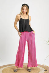 Sunset Pink Pleated Wide Leg Beach Pants women outfit ideas