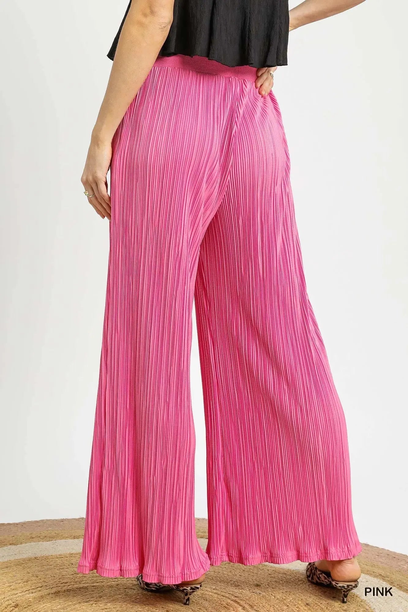 Sunset Pink Pleated Wide Leg Beach Pants women outfit ideas