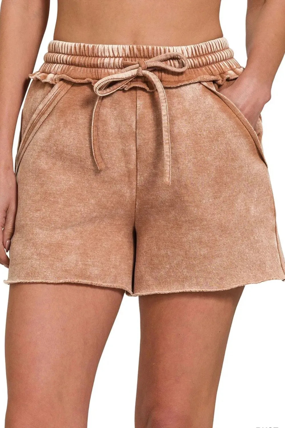 Sunset Rust Acid Wash Fleece Beach Shorts women outfit ideas