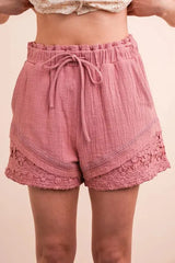 Sunset Stroll Lace-Trimmed Beach Shorts in Mauve women outfit ideas