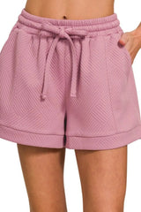 Sunset Stroll Textured Beach Shorts in Light Rose women outfit ideas