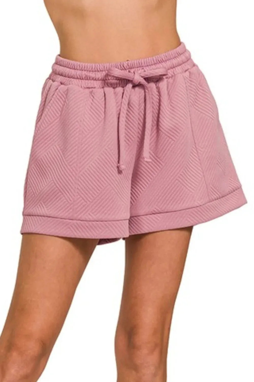 Sunset Stroll Textured Beach Shorts in Light Rose women outfit ideas