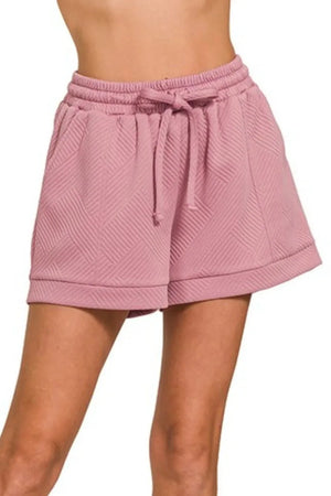 Sunset Stroll Textured Beach Shorts in Light Rose women outfit ideas