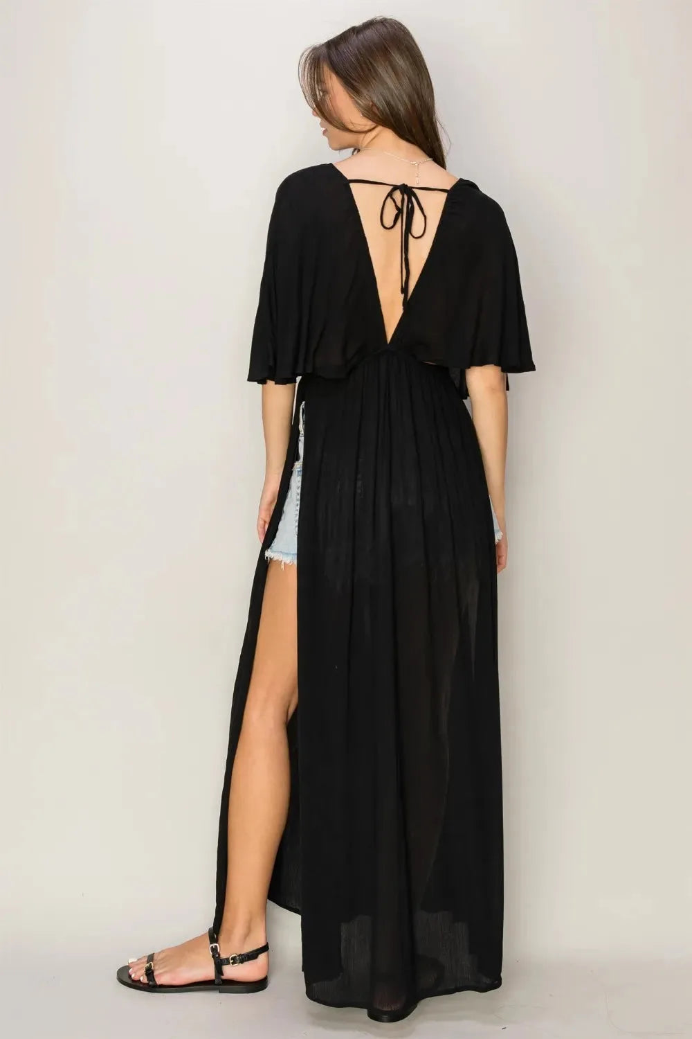 Sunset Tie-Back Maxi Beach Cover-Up Dress in Black women outfit ideas