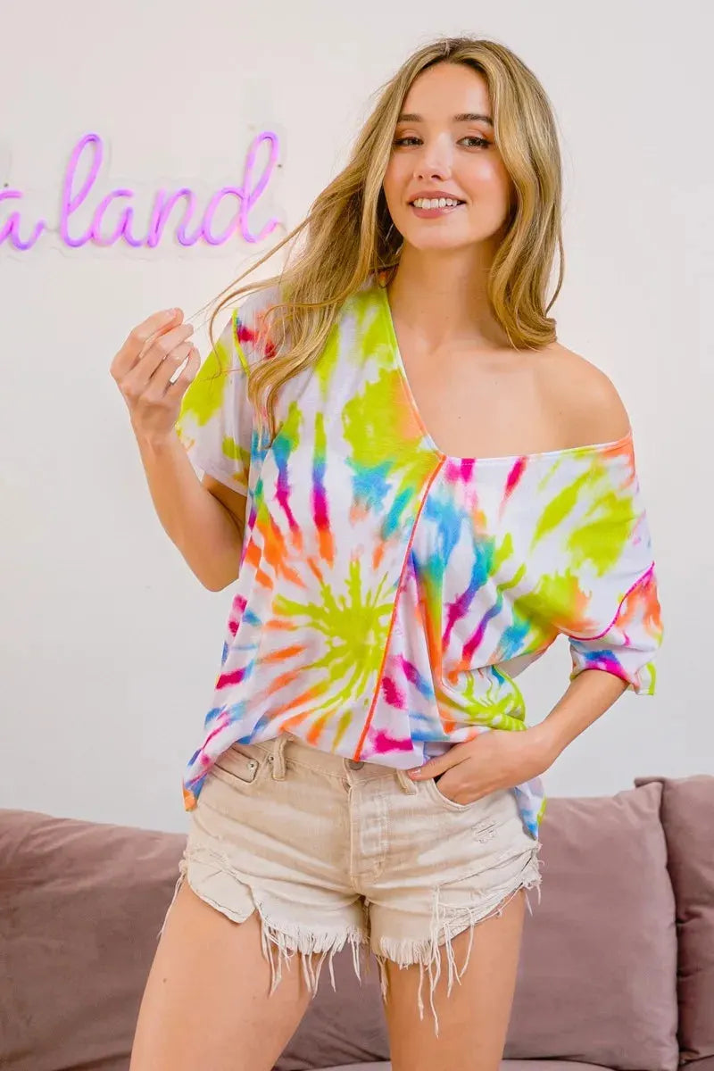 Sunset Tie-Dye Cotton Beach Top - Off White Multi women outfit ideas