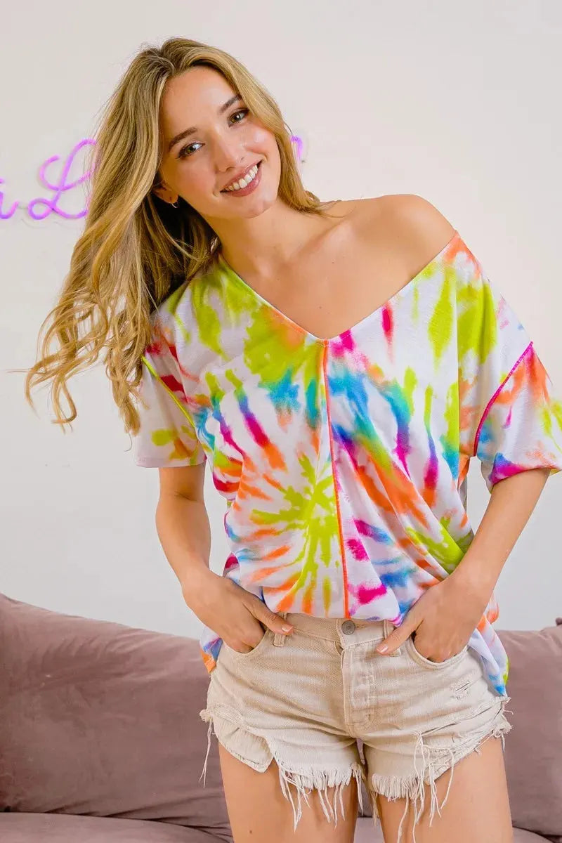 Sunset Tie-Dye Cotton Beach Top - Off White Multi women outfit ideas