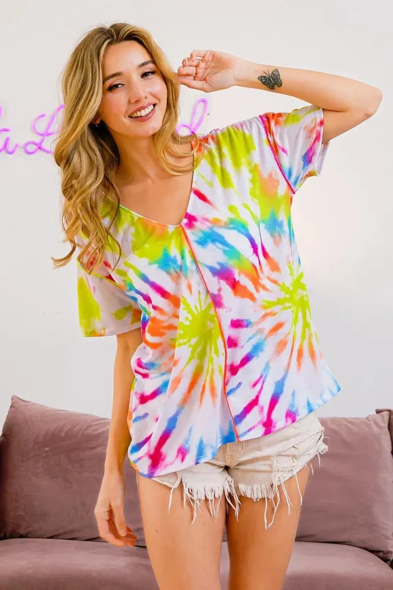 Sunset Tie-Dye Cotton Beach Top - Off White Multi women outfit ideas