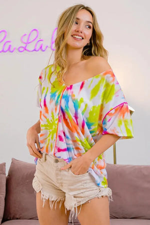 Sunset Tie-Dye Cotton Beach Top - Off White Multi women outfit ideas