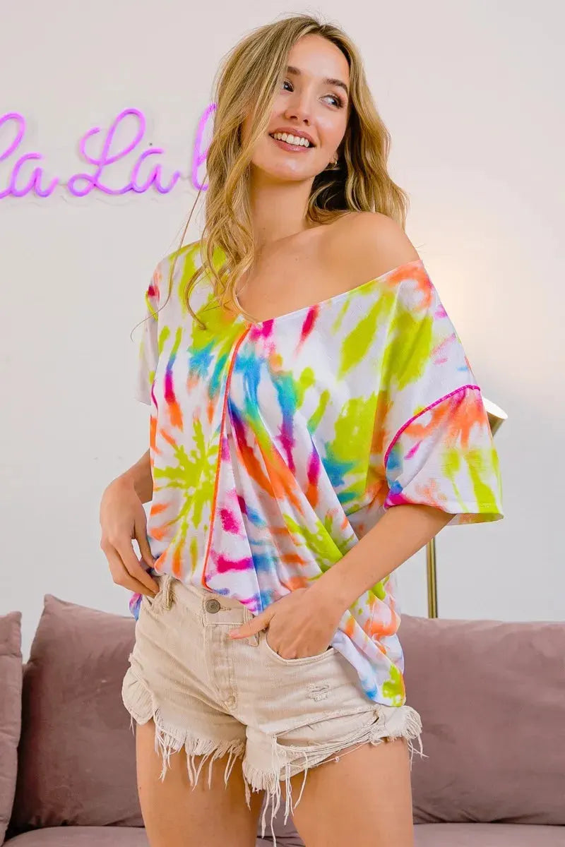 Sunset Tie-Dye Cotton Beach Top - Off White Multi women outfit ideas