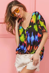 Sunset Tie-Dye Cotton V-Neck Beach Top women outfit ideas