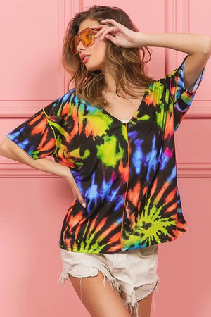 Sunset Tie-Dye Cotton V-Neck Beach Top women outfit ideas