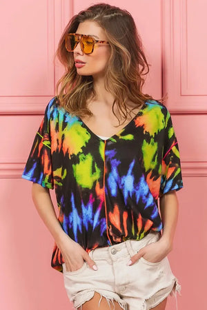Sunset Tie-Dye Cotton V-Neck Beach Top women outfit ideas