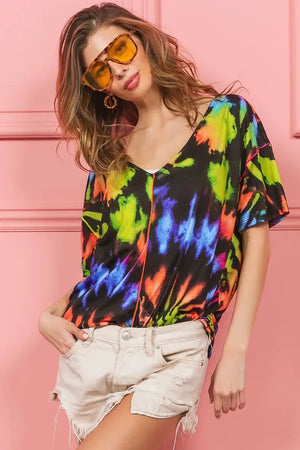 Sunset Tie-Dye Cotton V-Neck Beach Top women outfit ideas