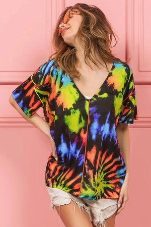 Sunset Tie-Dye Cotton V-Neck Beach Top women outfit ideas