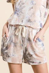 Sunset Tie-Dye Terry Beach Shorts in Taupe women outfit ideas
