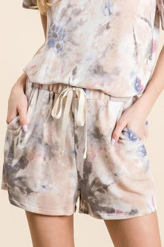 Sunset Tie-Dye Terry Beach Shorts in Taupe women outfit ideas