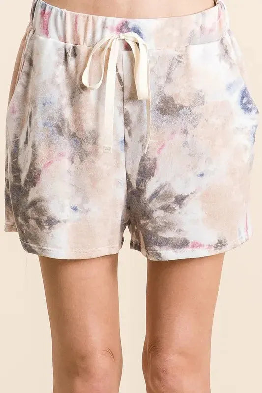 Sunset Tie-Dye Terry Beach Shorts in Taupe women outfit ideas