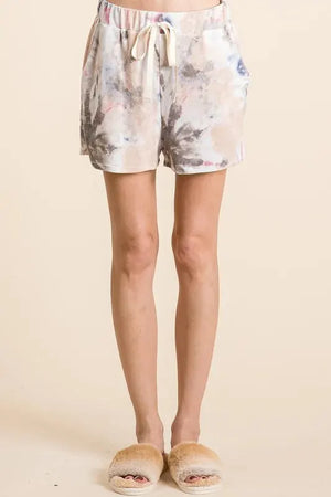 Sunset Tie-Dye Terry Beach Shorts in Taupe women outfit ideas
