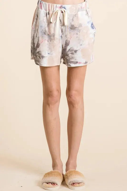 Sunset Tie-Dye Terry Beach Shorts in Taupe women outfit ideas