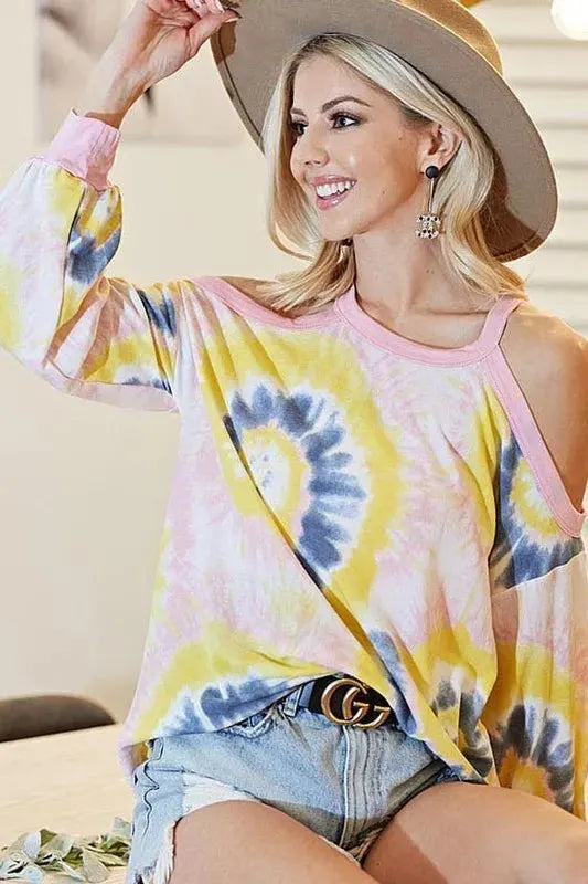 Sunset Tie-Dye Terry Beach Top with Cold Shoulders women outfit ideas