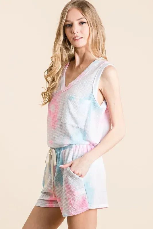 Sunset Tie-Dye Textured Beach Top & Shorts Set women outfit ideas