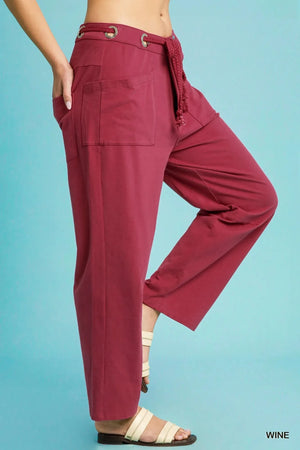 Sunset Wide Leg Cotton Beach Pants in Wine Red women outfit ideas