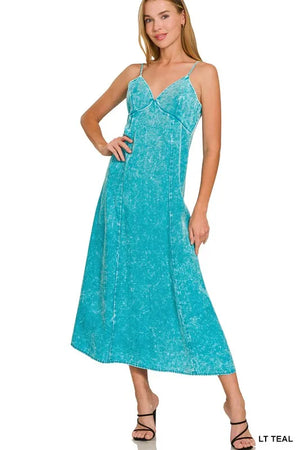 Tencel Mineral Wash Beach Maxi Dress in Light Teal