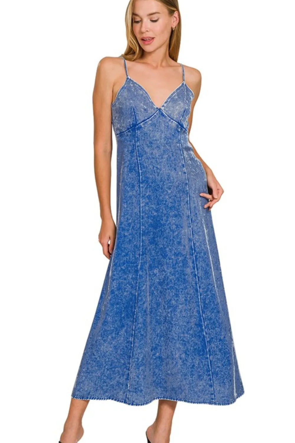 Tencel Mineral Wash Maxi Beach Dress in Classic Blue