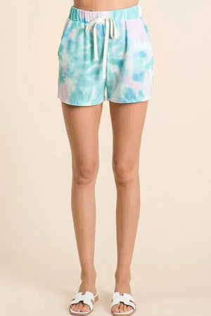 Tidal Tie-Dye Drawstring Beach Shorts in Pastel Green women outfit ideas