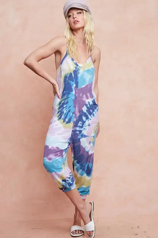 Tie-Dye Cotton Beach Jumpsuit in Lavender Blue women outfit ideas