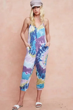 Tie-Dye Cotton Beach Jumpsuit in Lavender Blue women outfit ideas