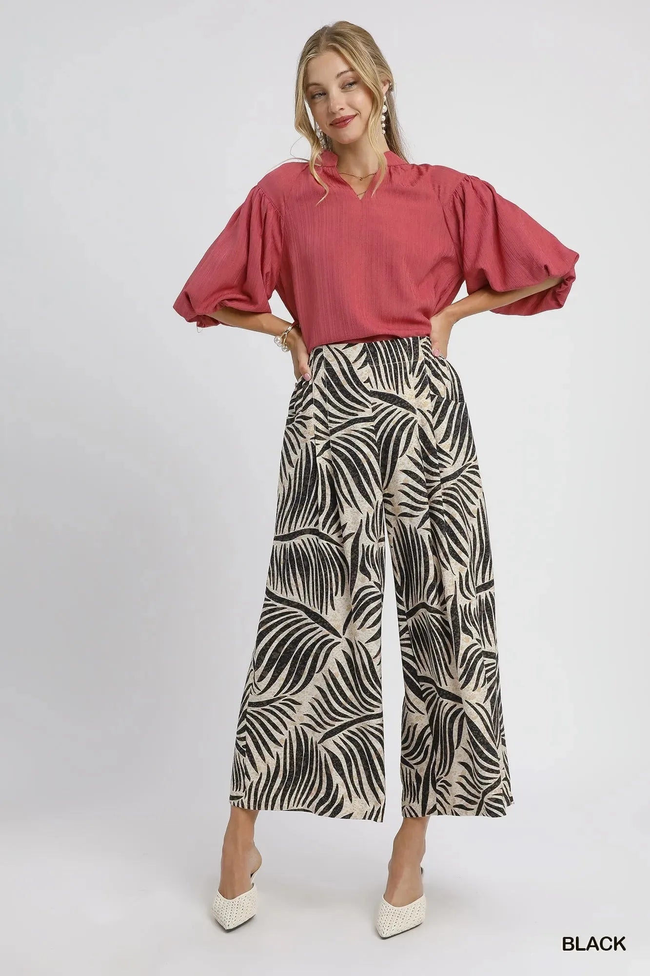 Tropical Palm Leaf Print Wide Leg Beach Culottes women outfit ideas